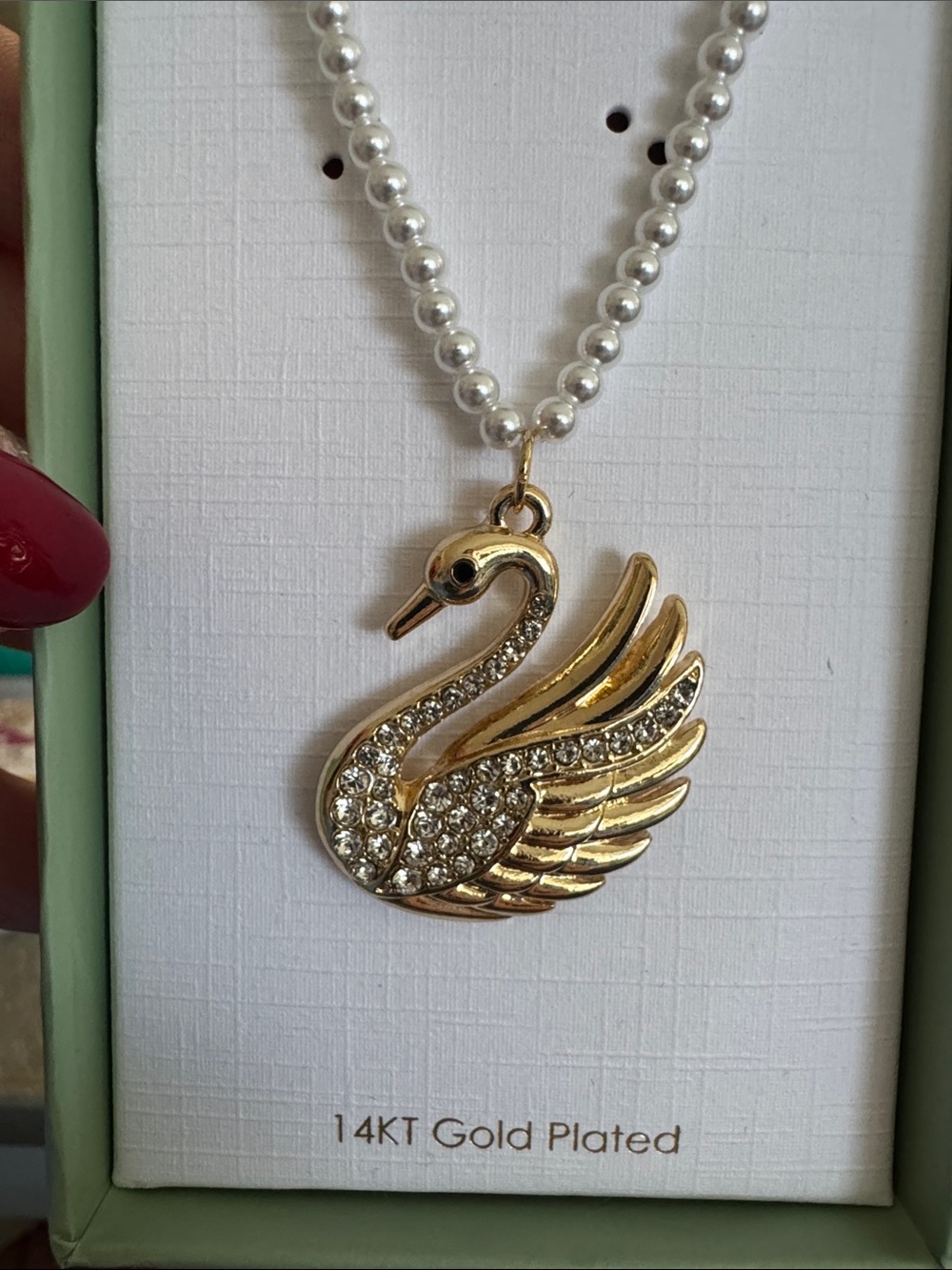 Gold Swan Pendant Necklace with Crystal Accents - Gold